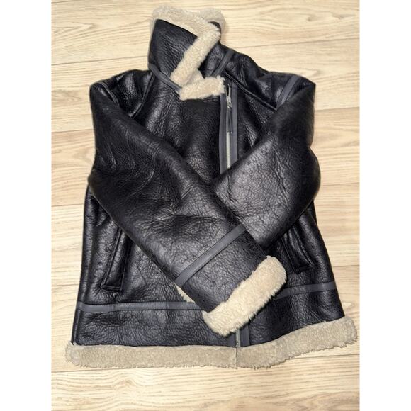 AE Oversized Vegan Shearling Moto Jacket Women’s Sz Large - Picture 8 of 10